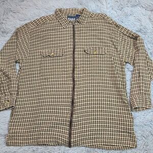 Vintage Santana Blue Jacket Womens XL Biege Shacket Pockets‎ Zip Up Lightweight